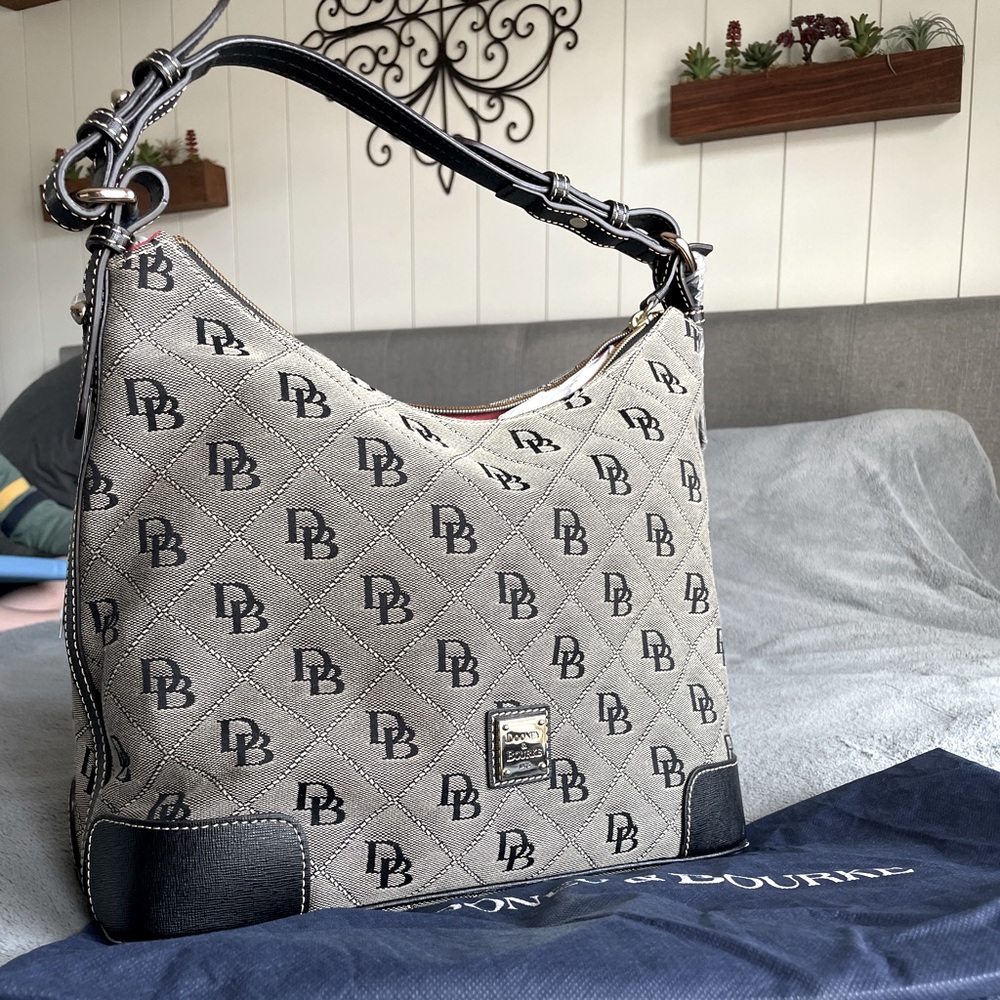 Dooney & Burke large Erika bag, black and tan